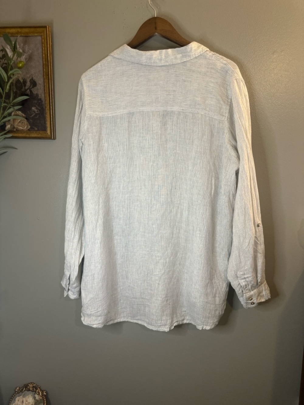 Tahari Soft Gray Pinstripe Button-Up Shirt - Picture 6 of 7